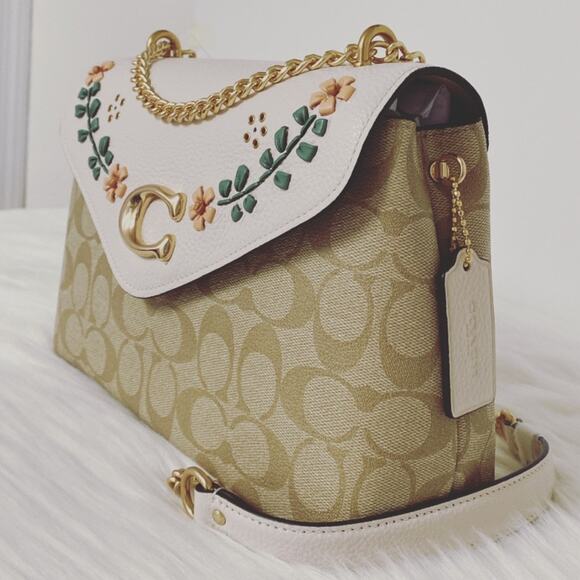 💃New Coach Tammie Shoulder Bag Signature Canvas Floral Whipstitch - Picture 4 of 11